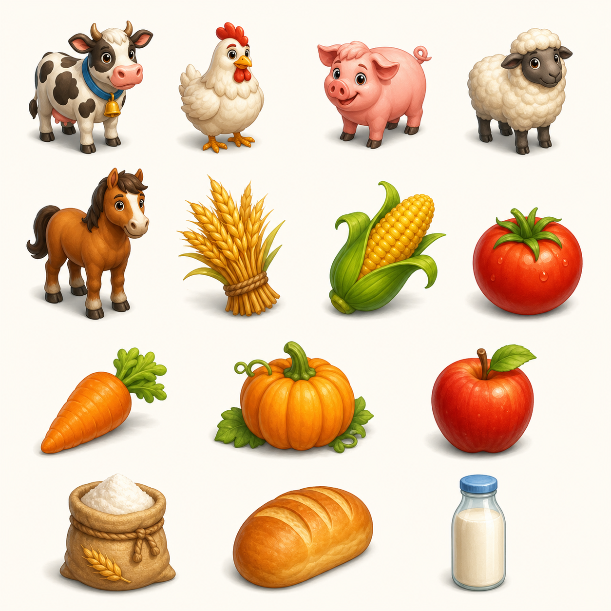 Farm animals, crops and products